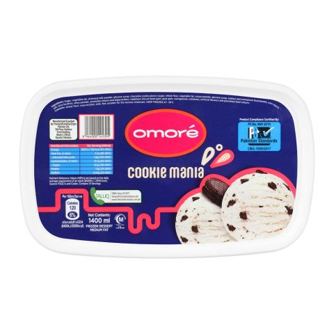 Omore Cookie Mania Tub, Frozen Dessert, 1400ml
