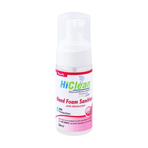 Hiclean Vanilla Hand Foam Sanitiser With Moisturiser, Alcohol Free, 50ml