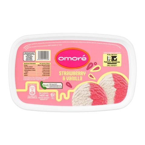 Omore Strawberry & Vanilla Tub, Frozen Dessert, 1400ml