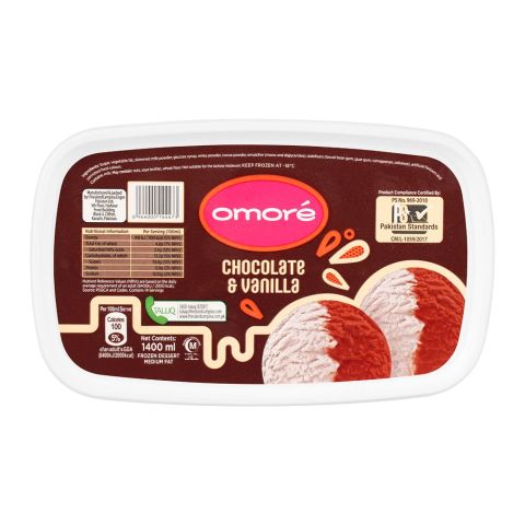 Omore Chocolate & Vanilla Tub, Frozen Dessert, 1400ml