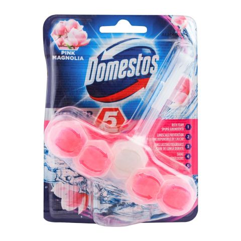 Domestos Power 5 Toilet Rim Block Hanger, Pink Magnolia, 55g