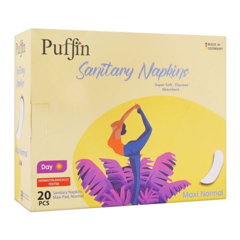 Puffin Sanitary Napkins Day Maxi Normal Pads, 20-Pack