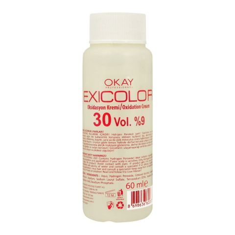 Okay Professionel Exicolor Oxidation Cream, 30 Vol. 9%, Hair Color Developer, For All Hair Types, 60ml