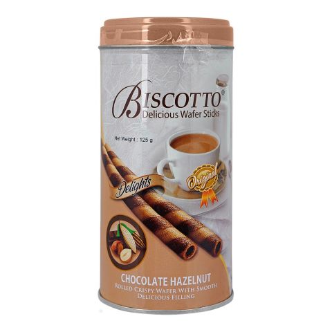 Biscotto Delicious Wafer Stick Tin, Chocolate Hazelnut Rolled Wafer With Chocolate Filling, 125g