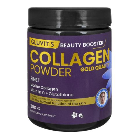 Gluvit's Collagen Powder, Marine Collagen, Vitamin C & Glutathione, Nutritional Supplement, 200g