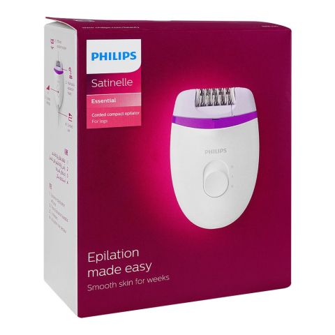 Philips Satinelle Essential Compact Epilator, For Legs, White & Purple, BRE225/01