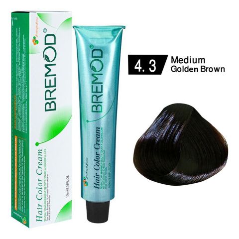 Bremod Hair Color Cream - Salon Quality Hair Dye, 100ml, 4/3 Medium Golden Brown
