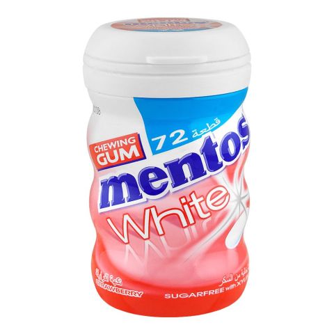 Mentos White Strawberry Chewing Gum Bottle, Sugar Free, 72-Pack