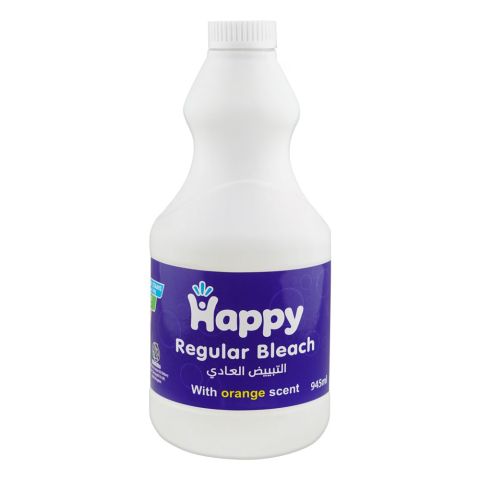 Happy Regular Bleach, Orange Scented Disinfectant & Stain Remover for Household Cleaning, 945ml