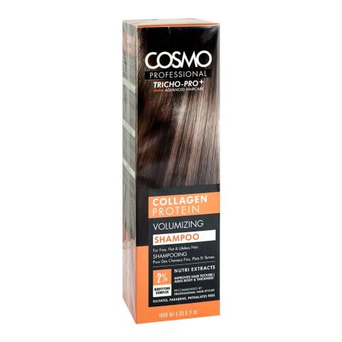 Cosmo Professional Collagen Protein Volumizing Shampoo, Sulphate & Paraben Free, For Fine Hair, 1000ml