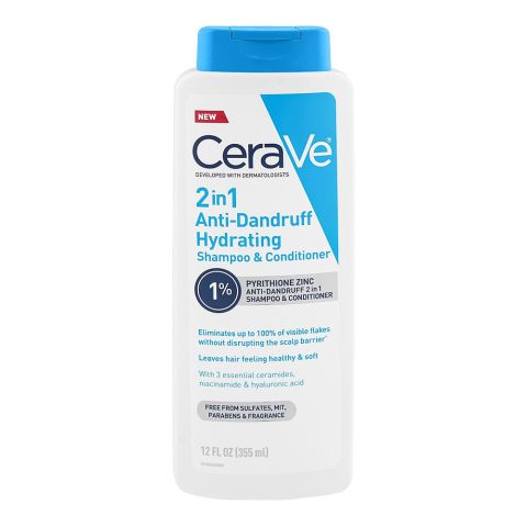 CeraVe 2in1 Anti-Dandruff Hydrating Shampoo & Conditioner, Sulphate & Paraben Free, 355ml