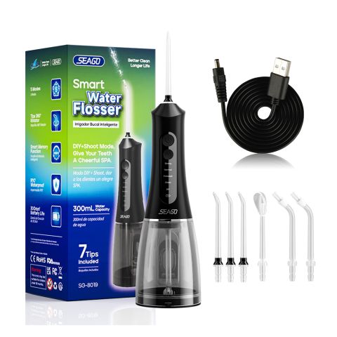 Seago Smart Water Flosser with 7 Nozzles, 5 Cleaning Modes, 300ml Water Tank, IPX7 Waterproof, SG-8019