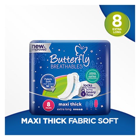 Butterfly Breathables Maxi Thin Pads, Extra Large, 8-Pack