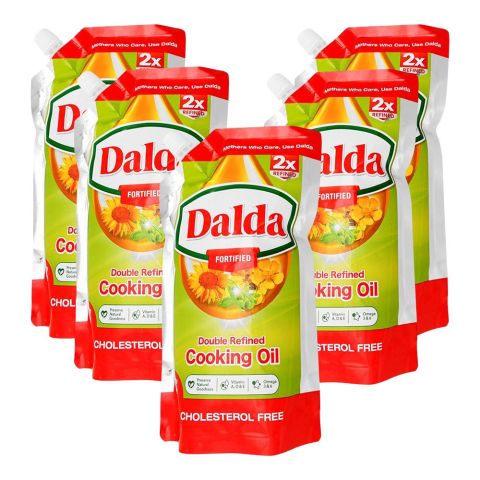 Dalda Double Refined Cooking Oil Standy Pouch, 1 Liter Each, 5-Pack